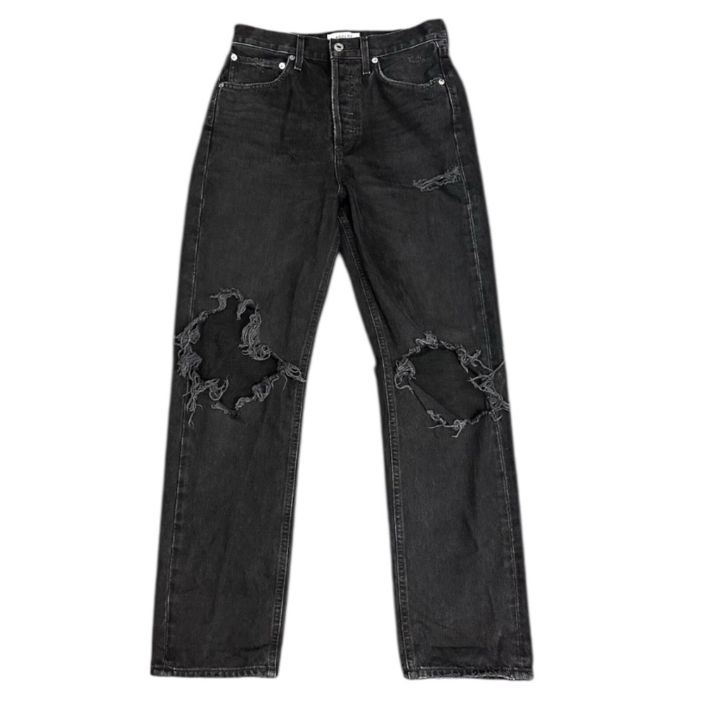 Agolde Button Fly Black Wash Pinched Waist Distressed Grunge Jeans